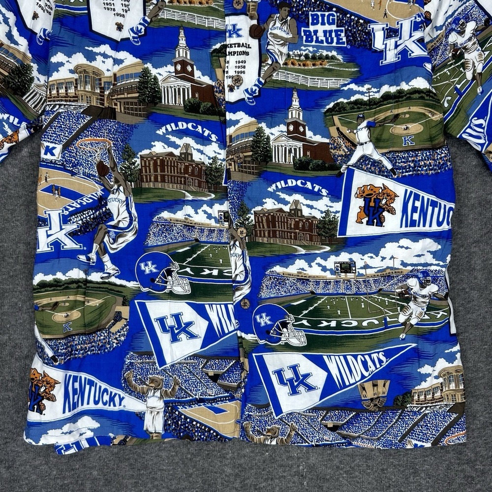 Reyn Spooner Sports Shirt Mens L Blue University of Kentucky Wildcats Rayon - Picture 5 of 14